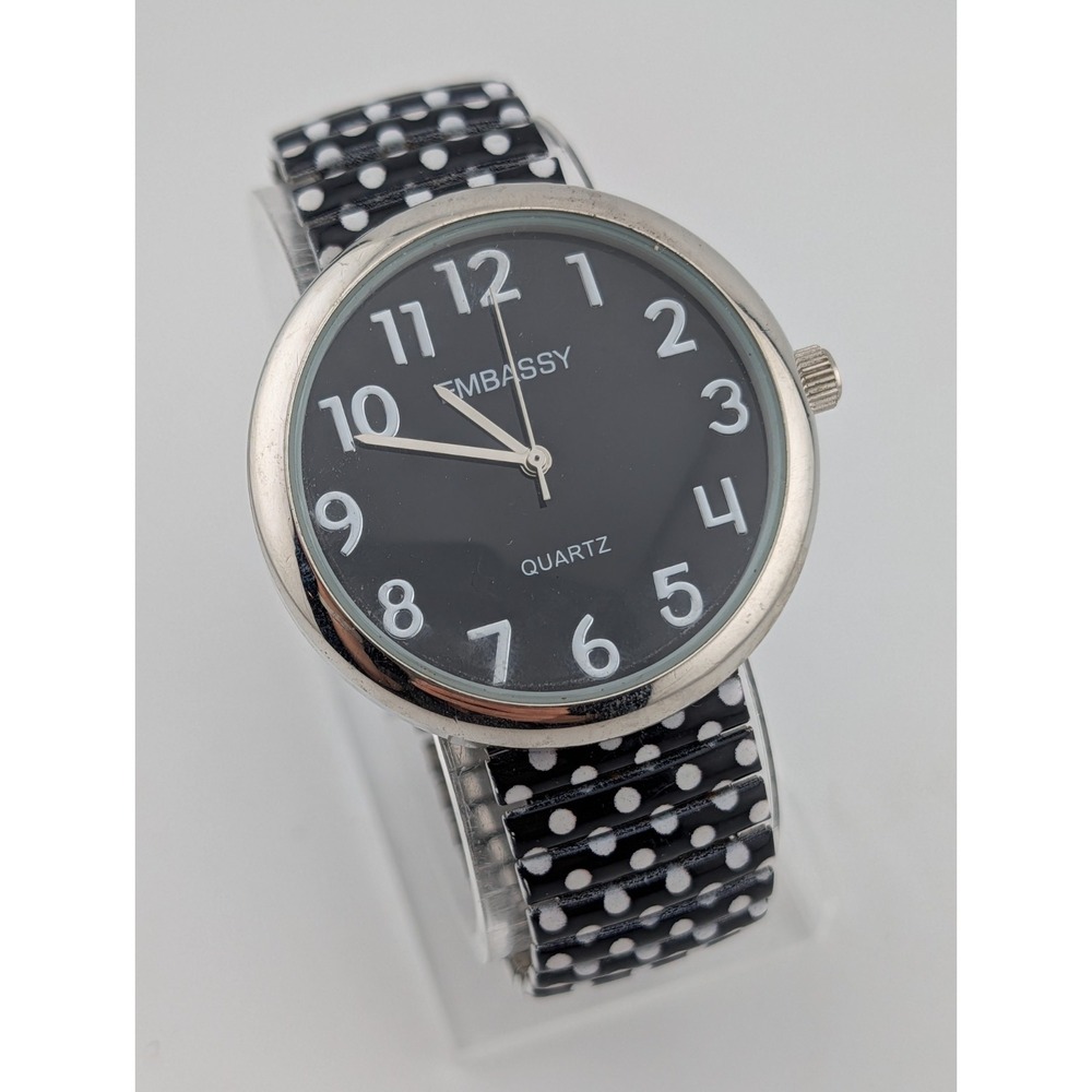 Embassy Women's watch 42mm Case Polka Dot Stretch Band- New‎ Battery